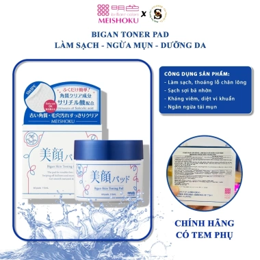Toner Pad Nhật Chính Hãng MEISHOKU Bigan Skin 60 miếng - Giảm Ngừa Mụn, Dưỡng Da Sạch