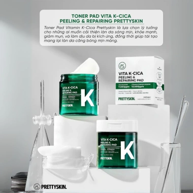 Toner Pad Vita K Cica Prettyskin - Dưỡng ẩm, làm dịu da, ngừa mụn, da căng bóng