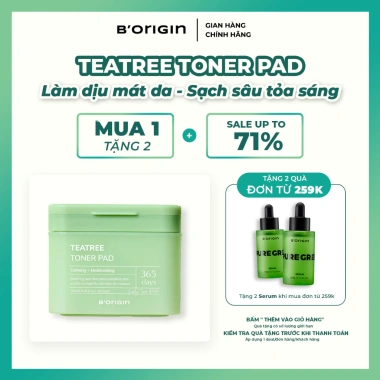 Toner Pads Teatree B'origin 160ml 80 miếng – Giảm kích ứng, sạch sâu da nhạy cảm, chỉ 250.000₫