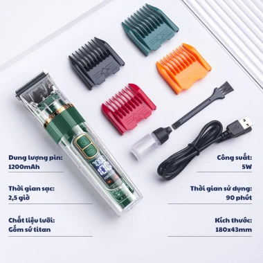 Tông đơ cạo lông chó mèo đa năng pin trâu, màn hình LED, lưỡi sứ chống ồn, chống thấm nước - Giá 299.000₫ 9