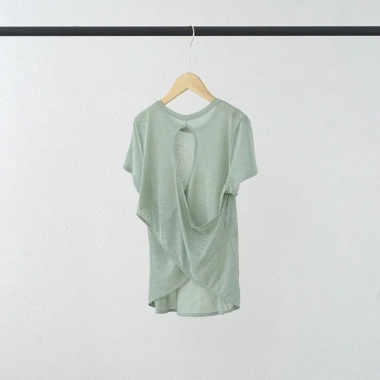 Top Thể Thao Yoga 2.024 Slub Sợi Rỗng Chữ Thập Cổ Tròn Tay Ngắn Thoáng Khí Nhanh Khô 7