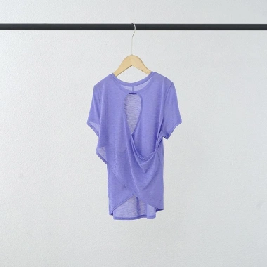 Top Thể Thao Yoga 2.024 Slub Sợi Rỗng Chữ Thập Cổ Tròn Tay Ngắn Thoáng Khí Nhanh Khô 10