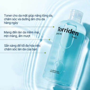 Torriden Chính hãng Toner DIVE IN 300ml Hyaluronic Acid Dưỡng ẩm sâu, Cân bằng pH