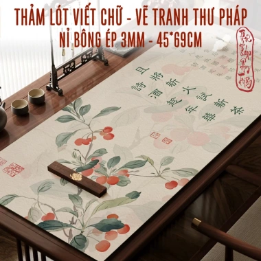 TPAT Thảm nỉ in chữ vẽ tranh hoa trúc - Thảm thư pháp bàn học làm việc FRESHIP