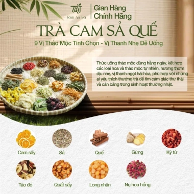 Trà Cam Sả Quế TÂM AN TRÀ Trà thảo mộc 9 vị, vị thanh nhẹ, dễ uống, chỉ 150.000₫