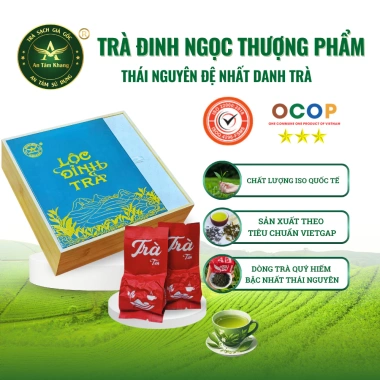 Trà Đinh Ngọc Thượng Phẩm Trà Xanh Thái Nguyên An Tâm Khang 500g Hộp Gỗ Quà Sang Trọng