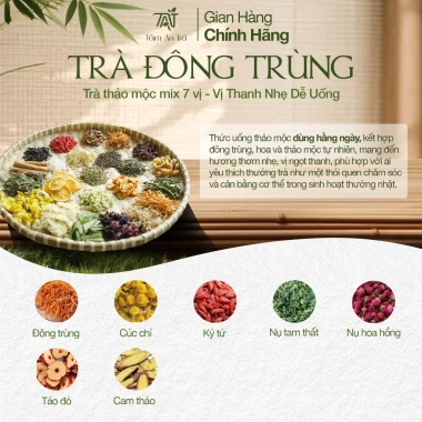Trà Đông Trùng Hạ Thảo TÂM AN 7 vị thảo mộc, thanh nhẹ, dễ uống, ưu đãi 170.000₫