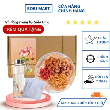 Trà Đông Trùng Tứ Vị (Đông Trùng Hạ Thảo, Táo Đỏ, Kỷ Tử, Long Nhãn) - Hộp 10/20/30 gói kèm bình hoặc túi lọc - Giảm giá đặc biệt