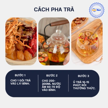 Trà Đông Trùng Tứ Vị (Đông Trùng Hạ Thảo, Táo Đỏ, Kỷ Tử, Long Nhãn) - Hộp 10/20/30 gói kèm bình hoặc túi lọc - Giảm giá đặc biệt