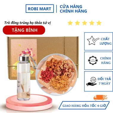 Trà Đông Trùng Tứ Vị (Đông Trùng Hạ Thảo, Táo Đỏ, Kỷ Tử, Long Nhãn) - Hộp 10/20/30 gói kèm bình hoặc túi lọc - Giảm giá đặc biệt