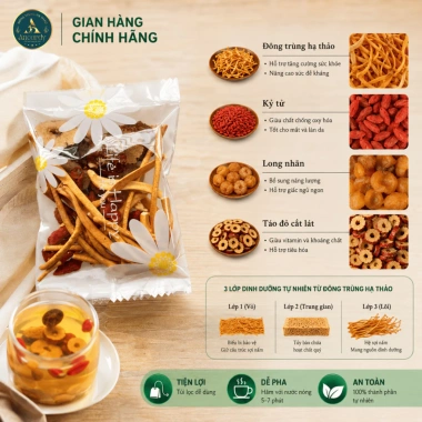 Trà Tứ Vị Ancordy – Đông Trùng Hạ Thảo, Táo Đỏ Kỷ Tử Long Nhãn – Gói Thảo Mộc 71.400đ 2