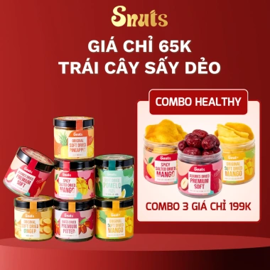Trái Cây Sấy Dẻo Táo đỏ, Gừng, Dứa, Vỏ bưởi, Xoài, Chà Là - 50.000 VND Snuts VN