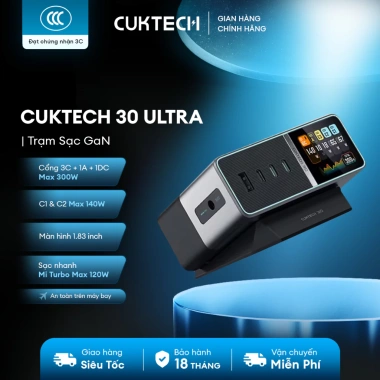 Trạm Sạc GaN CUKTECH 30 300W 1.83 inch - Bảo Hành 18 Tháng - Giá 3.14 Triệu