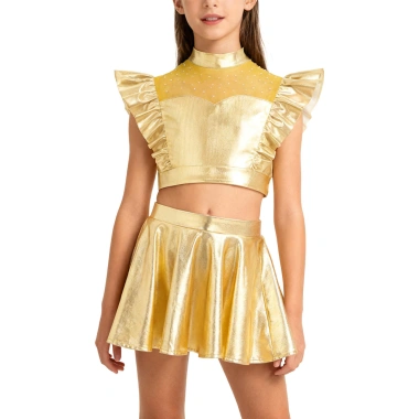 Trang phục bé gái Nyeemya Crop top không tay, cổ kim cương, váy lưới sáng, dây thắt lưng 9