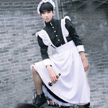 Trang phục cosplay Maid dài, đồ hầu gái cho nam nữ, gồm tất chân - giảm giá 155k