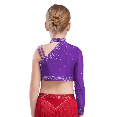 Trang phục khiêu vũ bé gái kim cương giả, crop top, lông vũ, quần đùi - độc đáo