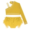 Trang phục khiêu vũ bé gái kim cương giả, crop top, lông vũ, quần đùi - độc đáo 7