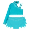Trang phục khiêu vũ bé gái kim cương giả, crop top, lông vũ, quần đùi - độc đáo 9