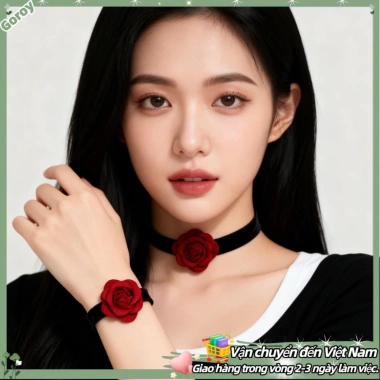 Trang sức hoa hồng cổ điển - Vòng tay và Choker điều chỉnh, giá ưu đãi 56.950₫