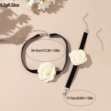 Trang sức hoa hồng cổ điển - Vòng tay và Choker điều chỉnh, giá ưu đãi 56.950₫