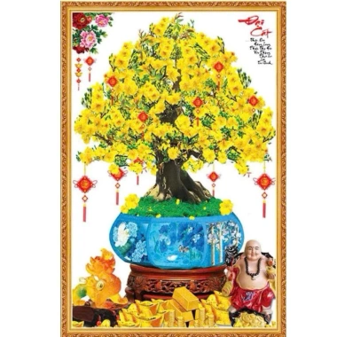 Tranh 3D dán tường Mai Vàng phong thủy - Tài lộc Phú quý May mắn 34.410 VND