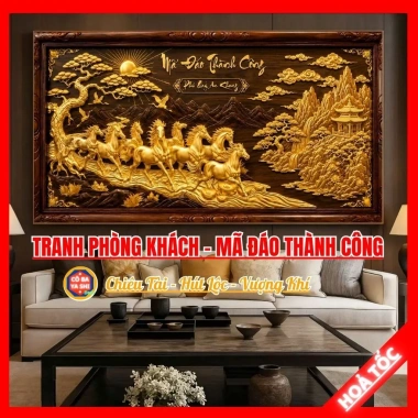 Tranh Bát Mã Ngựa Đáo Thành Công Treo Phòng Khách, May Mắn Tài Lộc, Gương Cao Cấp, 365.000 VND