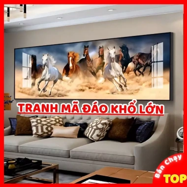 Tranh Bát Mã Ngựa Đáo Thành Công Treo Phòng Khách, May Mắn Tài Lộc, Gương Cao Cấp, 365.000 VND