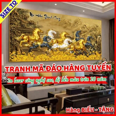 Tranh Bát Mã Ngựa Đáo Thành Công Treo Phòng Khách, May Mắn Tài Lộc, Gương Cao Cấp, 365.000 VND
