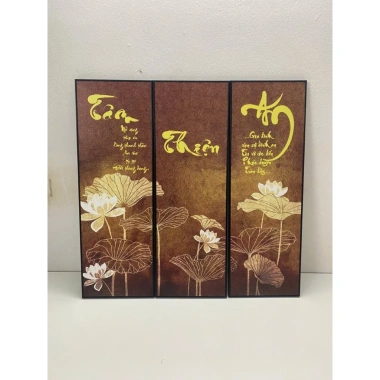 Tranh canvas hoa sen thư pháp Tâm Thiện An khổ dọc 30x90 cm - Giá ưu đãi 315.000₫