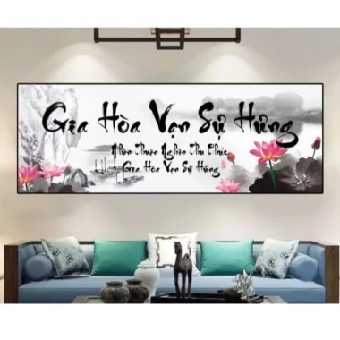 Tranh Canvas Thư Pháp GIA HÒA VẠN SỰ HƯNG Decor Phòng Khách và Khu Thưởng Trà Mẫu Mới Nhất 138k