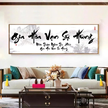 Tranh Canvas Thư Pháp GIA HÒA VẠN SỰ HƯNG - Mẫu mới, treo phòng khách, khu trà, giá ưu đãi 391k