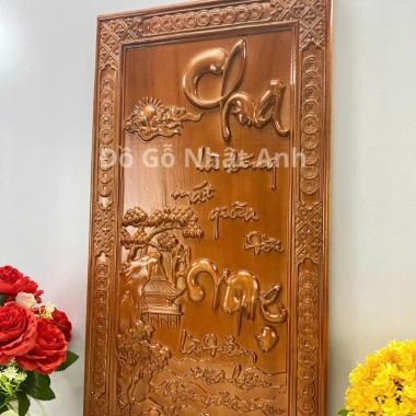 Tranh Cha Mẹ Gỗ Hương Đỏ Đục Nguyên Khối - Treo Tường Trang Trí Phòng Khách, Đồ Gỗ Nhật Anh - 280k 3