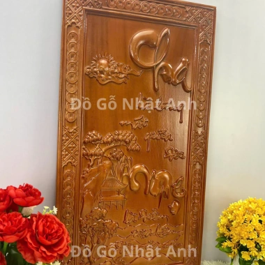 Tranh Cha Mẹ Gỗ Hương Đỏ Đục Nguyên Khối - Treo Tường Trang Trí Phòng Khách, Đồ Gỗ Nhật Anh - 280k 6