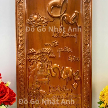 Tranh Cha Mẹ Gỗ Hương Đỏ Đục Nguyên Khối - Treo Tường Trang Trí Phòng Khách, Đồ Gỗ Nhật Anh - 280k 7