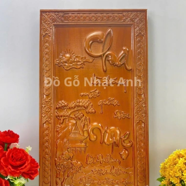 Tranh Cha Mẹ Gỗ Hương Đỏ Đục Nguyên Khối - Treo Tường Trang Trí Phòng Khách, Đồ Gỗ Nhật Anh - 280k 8
