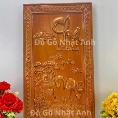 Tranh Cha Mẹ Gỗ Hương Đỏ Đục Nguyên Khối - Treo Tường Trang Trí Phòng Khách, Đồ Gỗ Nhật Anh - 280k 9
