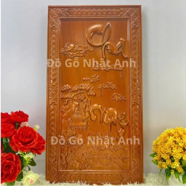 Tranh Cha Mẹ Gỗ Hương Đỏ Đục Nguyên Khối - Treo Tường Trang Trí Phòng Khách, Đồ Gỗ Nhật Anh - 280k 10