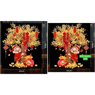 Tranh Dán Cửa Tết 2.026 Thần Tài Cây Tài Lộc 60x70cm – May Mắn Phú Quý Giá 125k