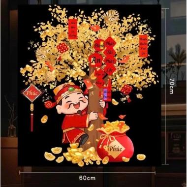 Tranh Dán Cửa Tết 2.026 Thần Tài Cây Tài Lộc 60x70cm – May Mắn Phú Quý Giá 125k