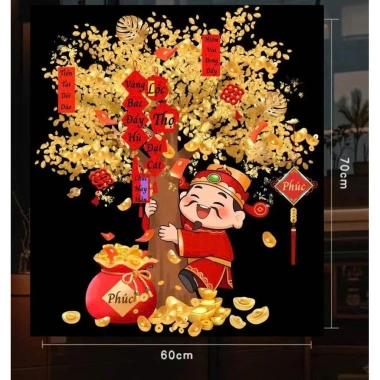 Tranh Dán Cửa Tết 2.026 Thần Tài Cây Tài Lộc 60x70cm – May Mắn Phú Quý Giá 125k