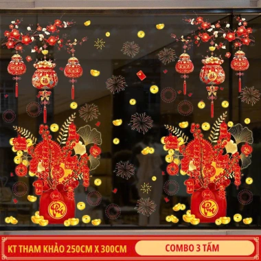 Tranh Dán Kính Tết 2.026 Cành Đào Cành Mai Trống Phúc Lộc Câu Đối Vạn Sự Như Ý 55.000đ 9