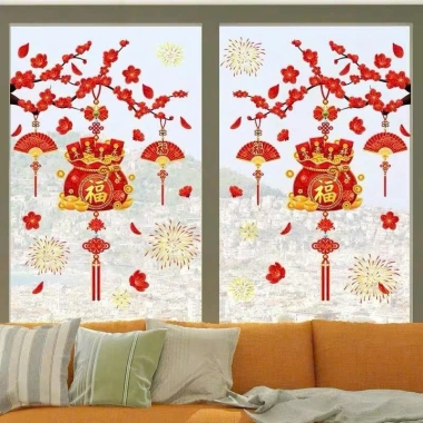 Tranh Dán Kính Tết 2.026 Cành Đào Cành Mai Trống Phúc Lộc Câu Đối Vạn Sự Như Ý 55.000đ 10