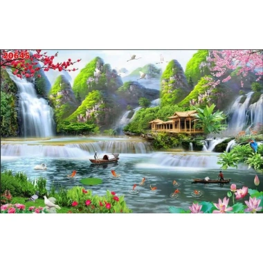 Tranh dán tường 3D Sơn Thủy - Thác Nước, In Kích Thước Yêu Cầu, 90.000 VNĐ