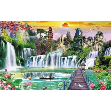 Tranh dán tường 3D Sơn Thủy - Thác Nước, In Kích Thước Yêu Cầu, 90.000 VNĐ