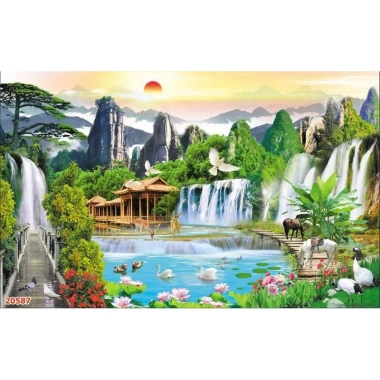 Tranh dán tường 3D Sơn Thủy - Thác Nước, In Kích Thước Yêu Cầu, 90.000 VNĐ