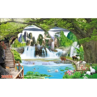 Tranh dán tường 3D Sơn Thủy - Thác Nước, In Kích Thước Yêu Cầu, 90.000 VNĐ