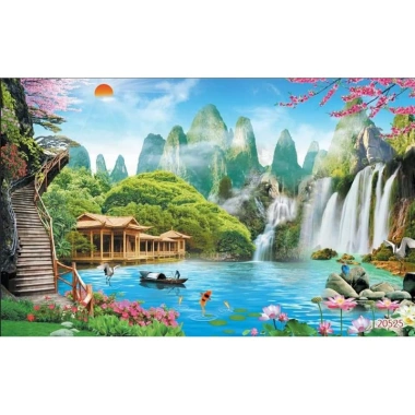 Tranh dán tường 3D Sơn Thủy - Thác Nước, In Kích Thước Yêu Cầu, 90.000 VNĐ