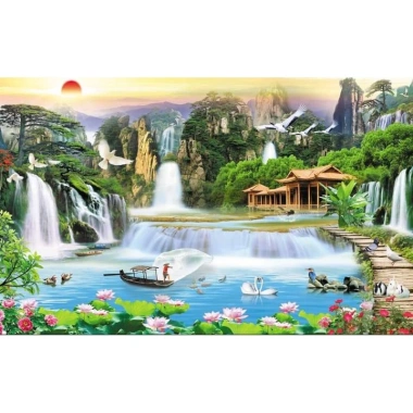 Tranh dán tường 3D Sơn Thủy - Thác Nước, In Kích Thước Yêu Cầu, 90.000 VNĐ