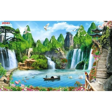 Tranh dán tường 3D Sơn Thủy - Thác Nước, In Kích Thước Yêu Cầu, 90.000 VNĐ