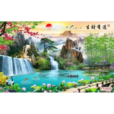 Tranh dán tường 3D Sơn Thủy - Thác Nước, In Kích Thước Yêu Cầu, 90.000 VNĐ
